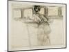 Woman Looking at Watteau Drawings in the Louvre, C. 1895-Paul Cesar Helleu-Mounted Giclee Print