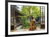 Woman looking out onto Zen garden, Kyoto, Japan-Peter Adams-Framed Photographic Print