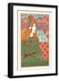 Woman Looking Over Her Shoulder With Stylized Flowers In The Background-Louis Rhead-Framed Art Print