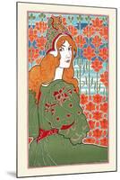Woman Looking over Her Shoulder with Stylized Flowers in the Background-Louis Rhead-Mounted Art Print