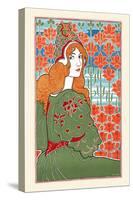 Woman Looking over Her Shoulder with Stylized Flowers in the Background-Louis Rhead-Stretched Canvas