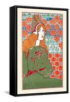 Woman Looking over Her Shoulder with Stylized Flowers in the Background-Louis Rhead-Framed Stretched Canvas