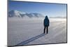 Woman Looking Up Adventdalen Valley at Sunrise-Stephen Studd-Mounted Photographic Print