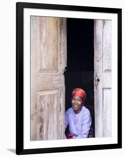 Woman Looks Out from Her Doorway on Ilha Do Mozambique-Julian Love-Framed Photographic Print