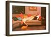 Woman Lounging on Couch, Retro-null-Framed Art Print