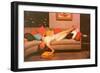 Woman Lounging on Couch, Retro-null-Framed Art Print