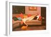 Woman Lounging on Couch, Retro-null-Framed Art Print