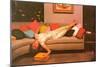 Woman Lounging on Couch, Retro-null-Mounted Art Print