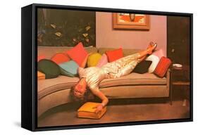 Woman Lounging on Couch, Retro-null-Framed Stretched Canvas