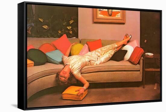 Woman Lounging on Couch, Retro-null-Framed Stretched Canvas