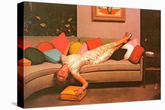 Woman Lounging on Couch, Retro-null-Stretched Canvas