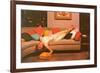 Woman Lounging on Couch, Retro-null-Framed Art Print