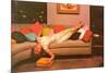 Woman Lounging on Couch, Retro-null-Mounted Art Print