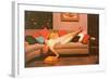 Woman Lounging on Couch, Retro-null-Framed Art Print