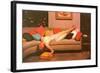 Woman Lounging on Couch, Retro-null-Framed Art Print