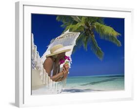 Woman Lying in a Hammock, Maldives Island-Angelo Cavalli-Framed Photographic Print