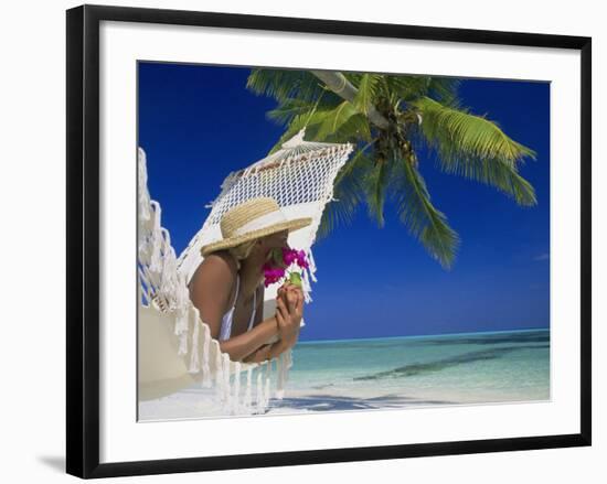 Woman Lying in a Hammock, Maldives Island-Angelo Cavalli-Framed Photographic Print