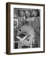 Woman Lying in Iron Lung During Treatment For Polio, Photos of Her Children Keep Her Smiling-Wallace Kirkland-Framed Photographic Print