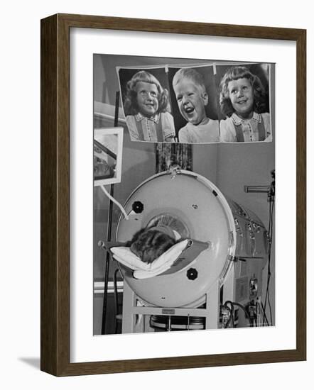 Woman Lying in Iron Lung During Treatment For Polio, Photos of Her Children Keep Her Smiling-Wallace Kirkland-Framed Photographic Print