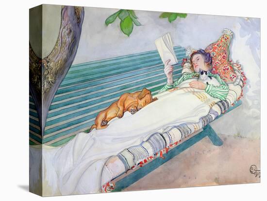 Woman Lying on a Bench, 1913-Carl Larsson-Stretched Canvas