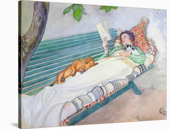 Woman Lying on a Bench, 1913-Carl Larsson-Stretched Canvas