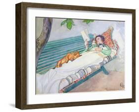 Woman Lying on a Bench, 1913-Carl Larsson-Framed Giclee Print