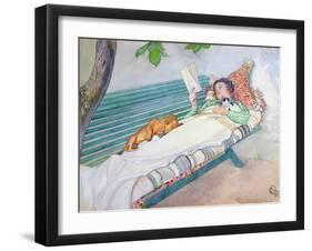 Woman Lying on a Bench, 1913-Carl Larsson-Framed Giclee Print