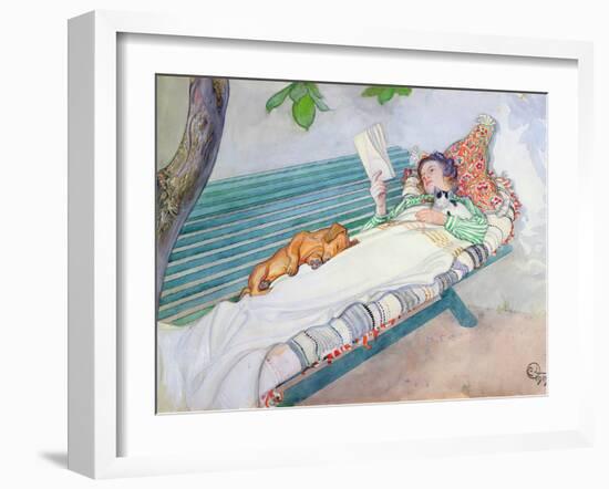 Woman Lying on a Bench, 1913-Carl Larsson-Framed Giclee Print