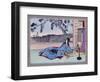 Woman Lying on the Floor Playing an Instrument, Japanese Wood-Cut Print-Lantern Press-Framed Art Print