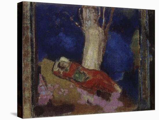 Woman Lying under the Tree-Odilon Redon-Stretched Canvas