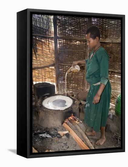 Woman Making Injera, the Staple Diet, Ethiopia, Africa-Gavin Hellier-Framed Stretched Canvas