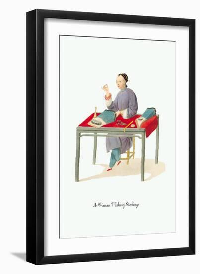 Woman Making Stockings-George Henry Malon-Framed Art Print