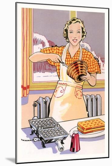 Woman Making Waffles, Art Deco-null-Mounted Art Print