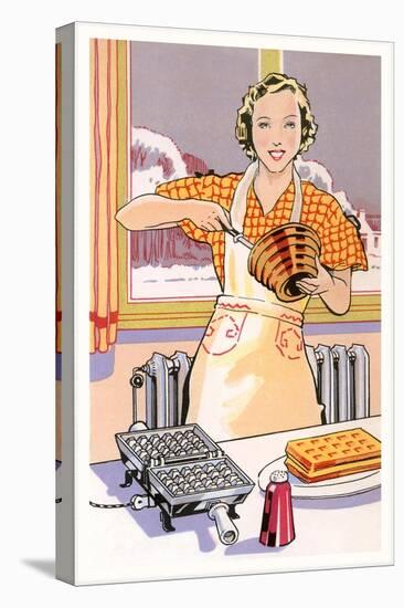 Woman Making Waffles, Art Deco-null-Stretched Canvas