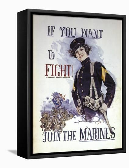 Woman Marines Want to Fight-null-Framed Stretched Canvas