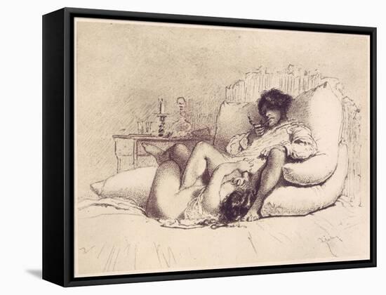 Woman Masturbating a Man on a Bed, Plate 18 from "Liebe," Published 1901 in Leipzig-Mihaly von Zichy-Framed Stretched Canvas