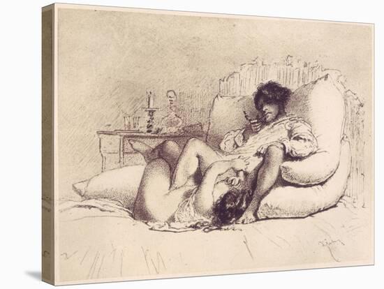 Woman Masturbating a Man on a Bed, Plate 18 from "Liebe," Published 1901 in Leipzig-Mihaly von Zichy-Stretched Canvas