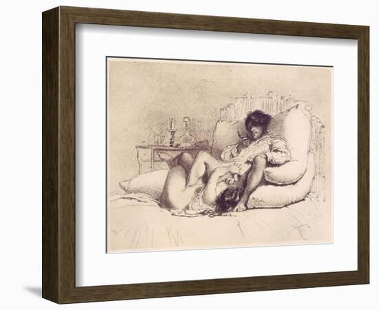 Woman Masturbating a Man on a Bed, Plate 18 from "Liebe," Published 1901 in Leipzig-Mihaly von Zichy-Framed Giclee Print