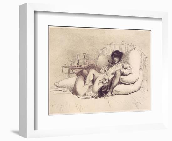 Woman Masturbating a Man on a Bed, Plate 18 from "Liebe," Published 1901 in Leipzig-Mihaly von Zichy-Framed Giclee Print