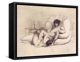 Woman Masturbating a Man on a Bed, Plate 18 from "Liebe," Published 1901 in Leipzig-Mihaly von Zichy-Framed Stretched Canvas