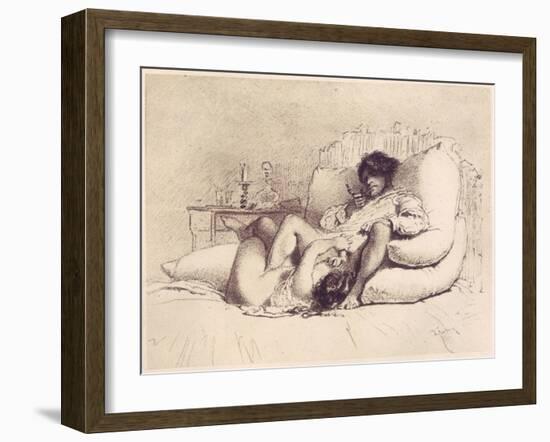 Woman Masturbating a Man on a Bed, Plate 18 from "Liebe," Published 1901 in Leipzig-Mihaly von Zichy-Framed Giclee Print