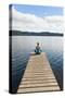 Woman Meditating on a Jetty, Lake Ianthe, West Coast, South Island, New Zealand, Pacific-Matthew Williams-Ellis-Stretched Canvas