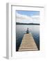 Woman Meditating on a Jetty, Lake Ianthe, West Coast, South Island, New Zealand, Pacific-Matthew Williams-Ellis-Framed Photographic Print