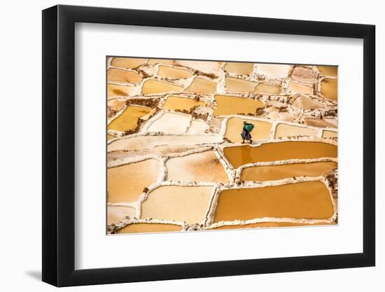 Woman Mining Salt, Salineras De Maras, Maras Salt Flats, Sacred Valley, Peru, South America-Laura Grier-Framed Photographic Print