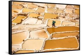 Woman Mining Salt, Salineras De Maras, Maras Salt Flats, Sacred Valley, Peru, South America-Laura Grier-Framed Stretched Canvas