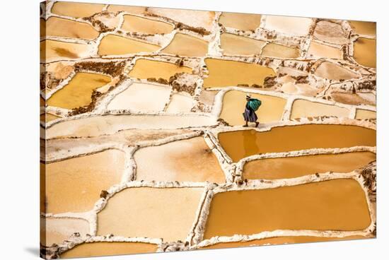 Woman Mining Salt, Salineras De Maras, Maras Salt Flats, Sacred Valley, Peru, South America-Laura Grier-Stretched Canvas