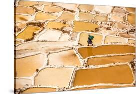 Woman Mining Salt, Salineras De Maras, Maras Salt Flats, Sacred Valley, Peru, South America-Laura Grier-Stretched Canvas