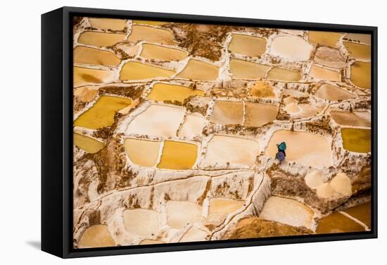 Woman Mining Salt, Salineras De Maras, Maras Salt Flats, Sacred Valley, Peru, South America-Laura Grier-Framed Stretched Canvas