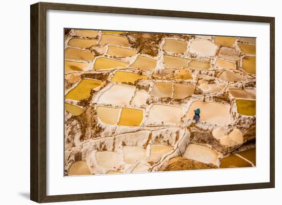 Woman Mining Salt, Salineras De Maras, Maras Salt Flats, Sacred Valley, Peru, South America-Laura Grier-Framed Photographic Print