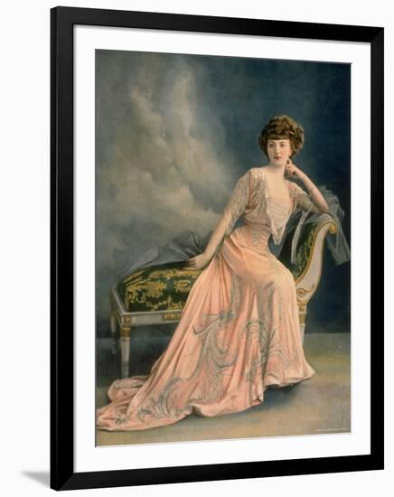 Woman Modeling a Pink Robe du Soir with Silver Embroidery Designed by Beer-Reutlinger-Framed Photographic Print